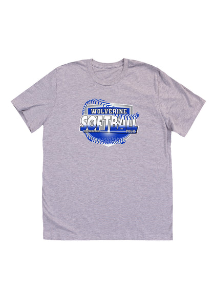 Polk County Wolverines Shield Logo Softball Short Sleeve T-shirt