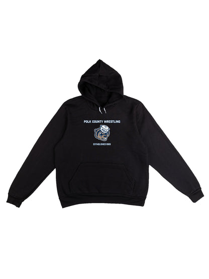 Polk County Wrestling with Mascot Design with Men Sponge Fleece Pullover Hoodie