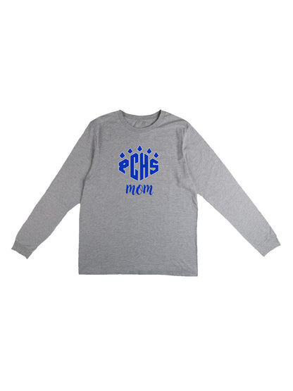 "PCHS Mom" Blue Logo with Blue Text Long Sleeve T-Shirt