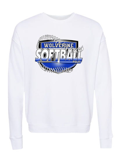 Polk County Wolverines Shield in Black Logo Softball Fleece Sweatshirt
