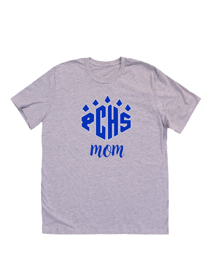 "PCHS Mom" Blue Logo with Blue Text Short Sleeve T-Shirt