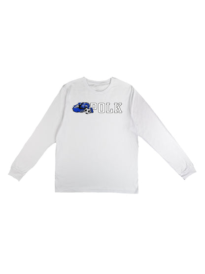 Polk County Wolverine with Soccer Ball White Logo Jersey Long Sleeve T-shirt