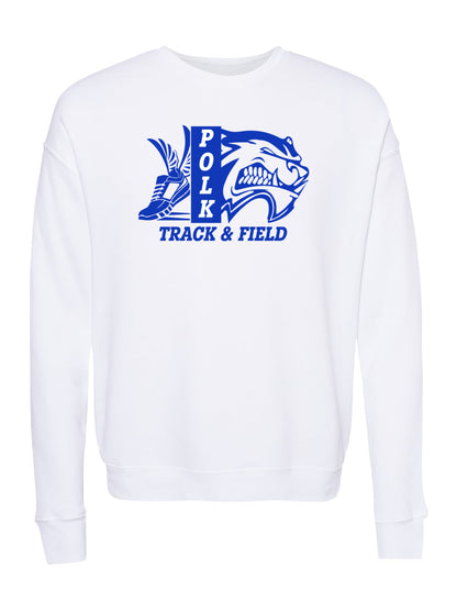 Polk County Track & Field Wolverine Head And Shoe Logo, Blue Fleece Sweatshirt