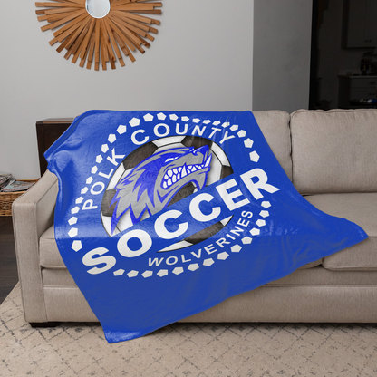 Polk County Wolverines Soccer White Logo 50"x60"Fleece Blanket