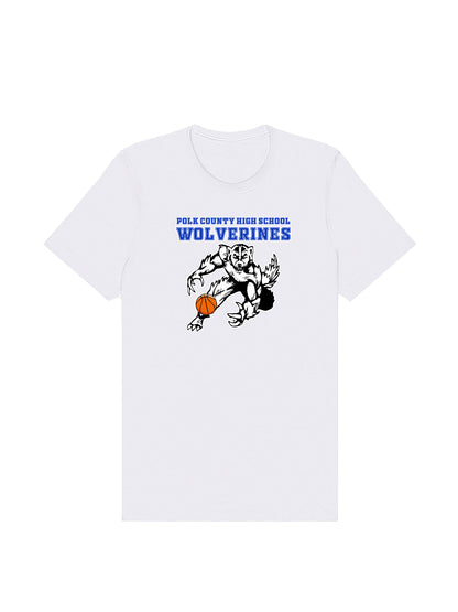 PCHS Wolverines Basketball Mascot with Ball Design Short Sleeve T-shirt