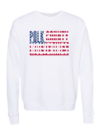 Polk County Wolverines US Flag Design with Unisex Sponge Fleece Drop Shoulder Sweatshirt